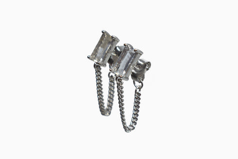 Ameya अमेय | Bergkristall | Ohrstecker mit Kette | Silber | Rhodiniert